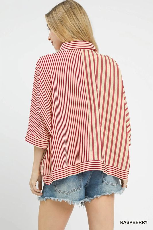 Raspberry and Cream Striped Top