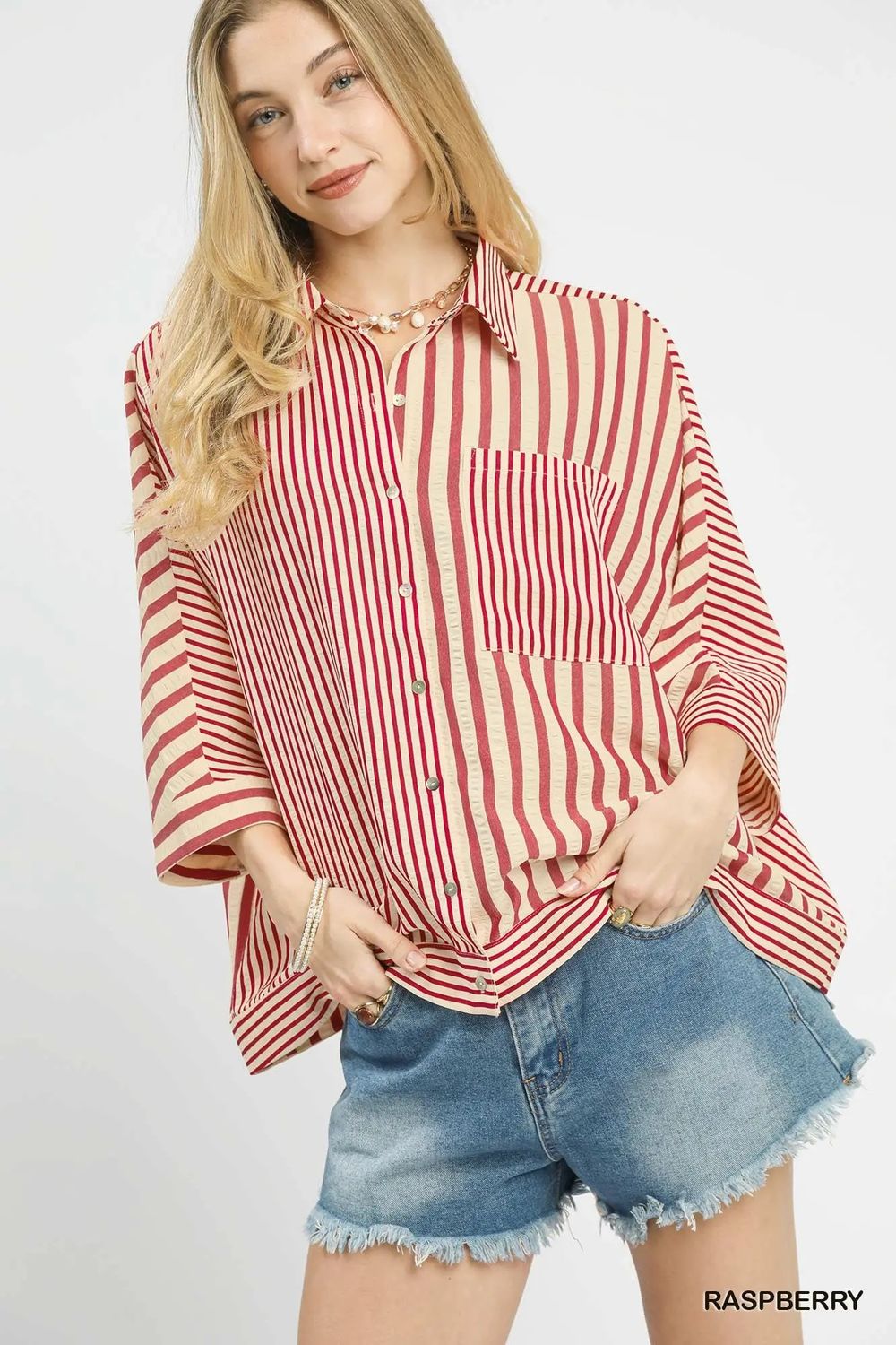 Raspberry and Cream Striped Top