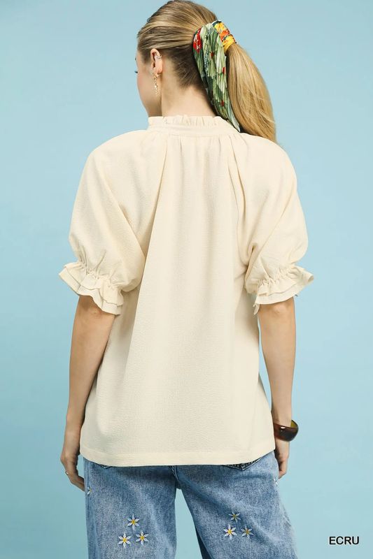 Cream Ruffled Sleeve Top