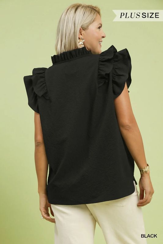 Black Ruffled Sleeve Plus Top