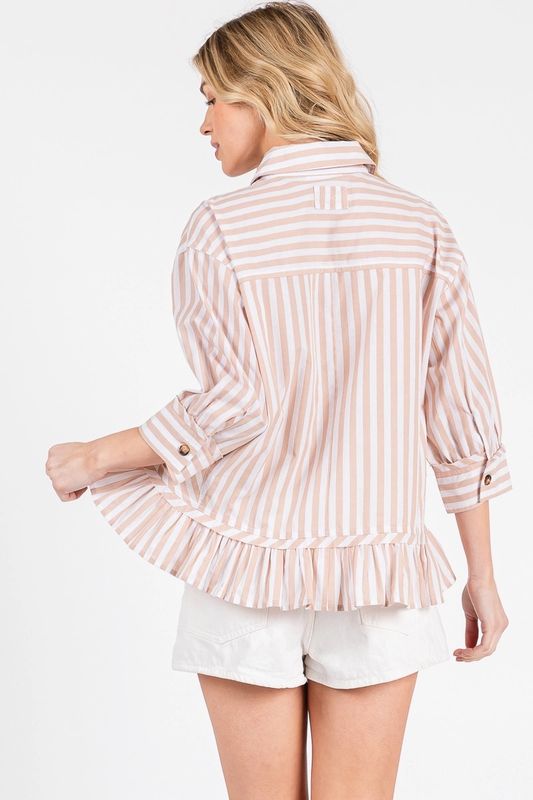 Taupe and White Striped Top