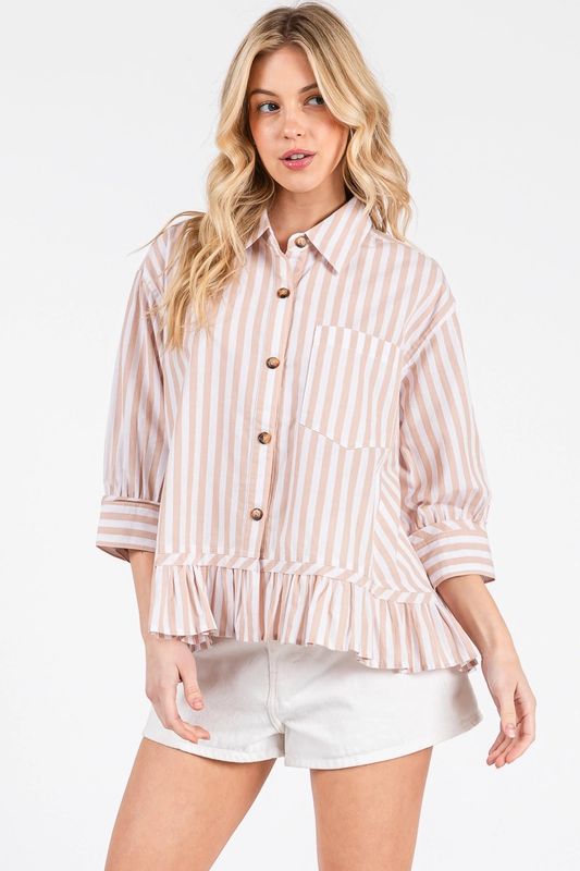 Taupe and White Striped Top
