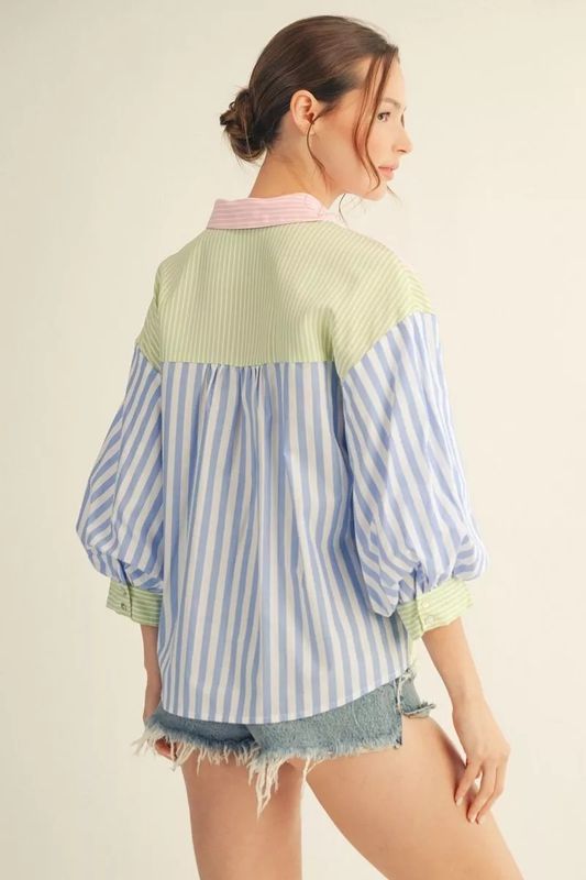 3/4 Puff Sleeve Button Down Plus