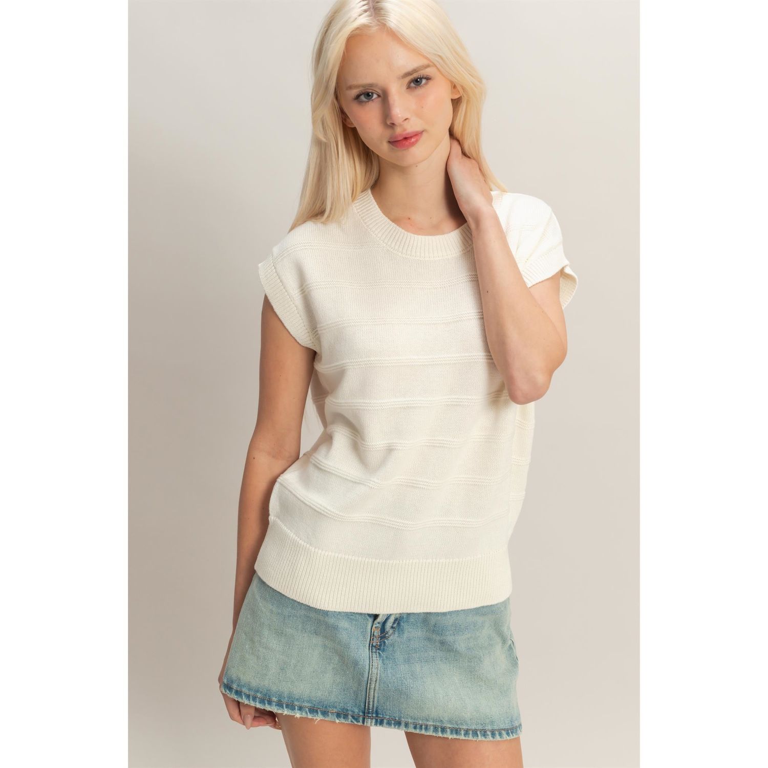 Cream Textured Dolman Sleeve Top