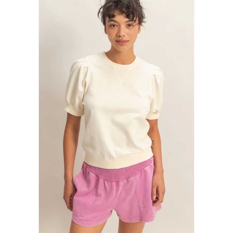 Cream Puff Sleeve Crew Neck