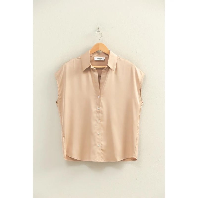 Taupe Sleeveless Satin Blouse