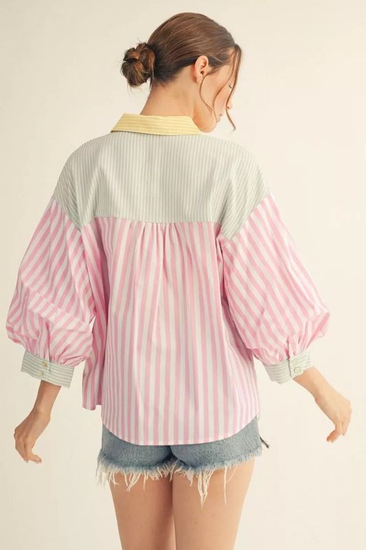 3/4 Puff Sleeve Button Down Plus