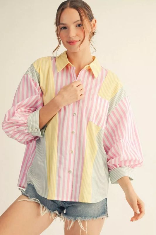3/4 Puff Sleeve Button Down Plus