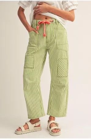 Green Striped Barrel Pants