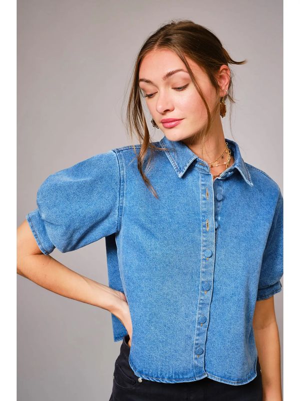Denim Puff Sleeve Button Down