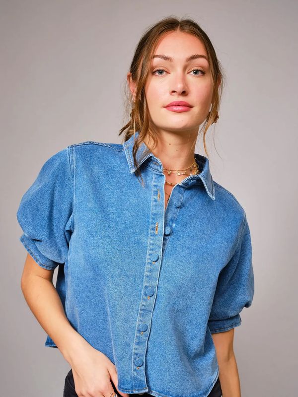 Denim Puff Sleeve Button Down