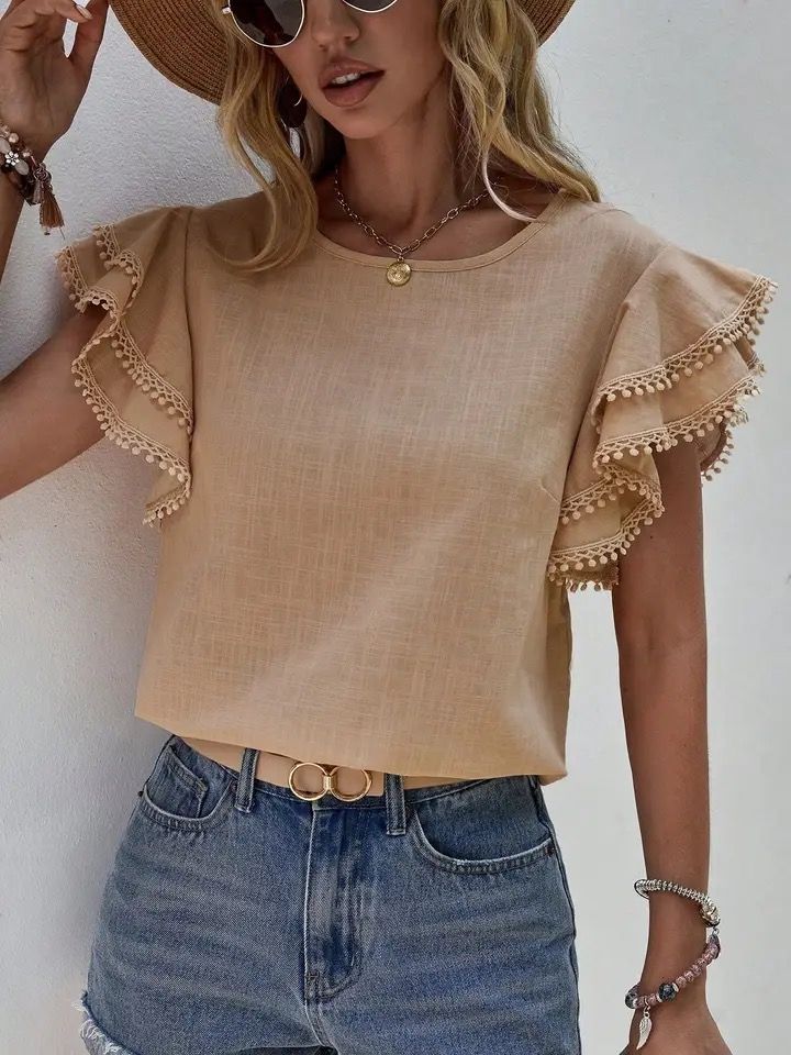 Tan Ruffled Sleeve Top