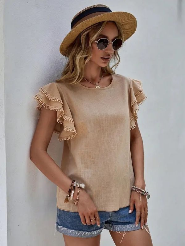 Tan Ruffled Sleeve Top