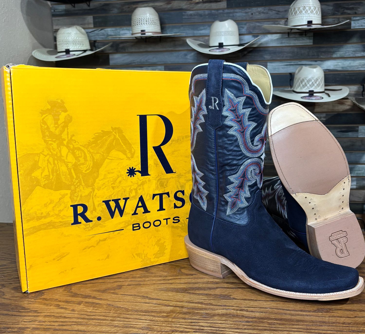 R. Watson Mens Navy Roughout Narrow Square 13"