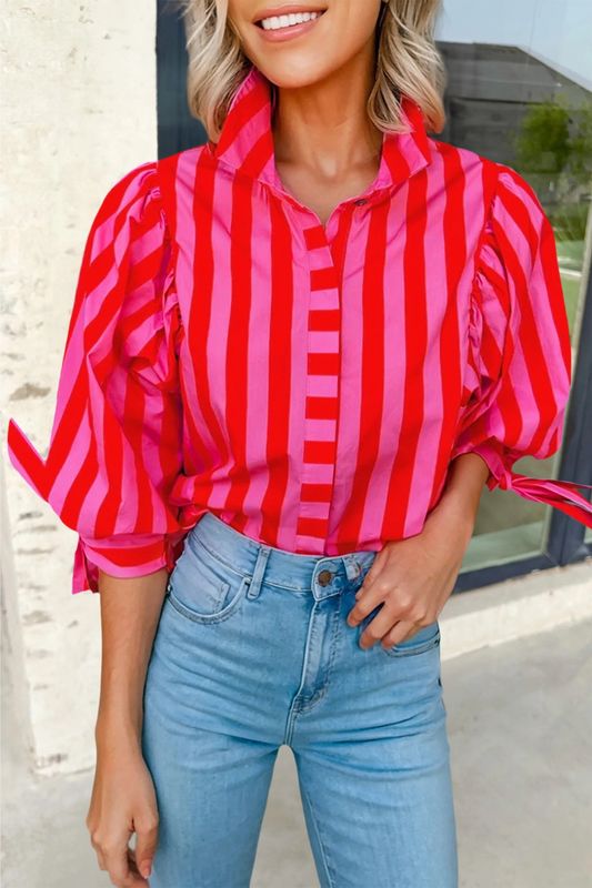 Stripe Tie Sleeve Button Down