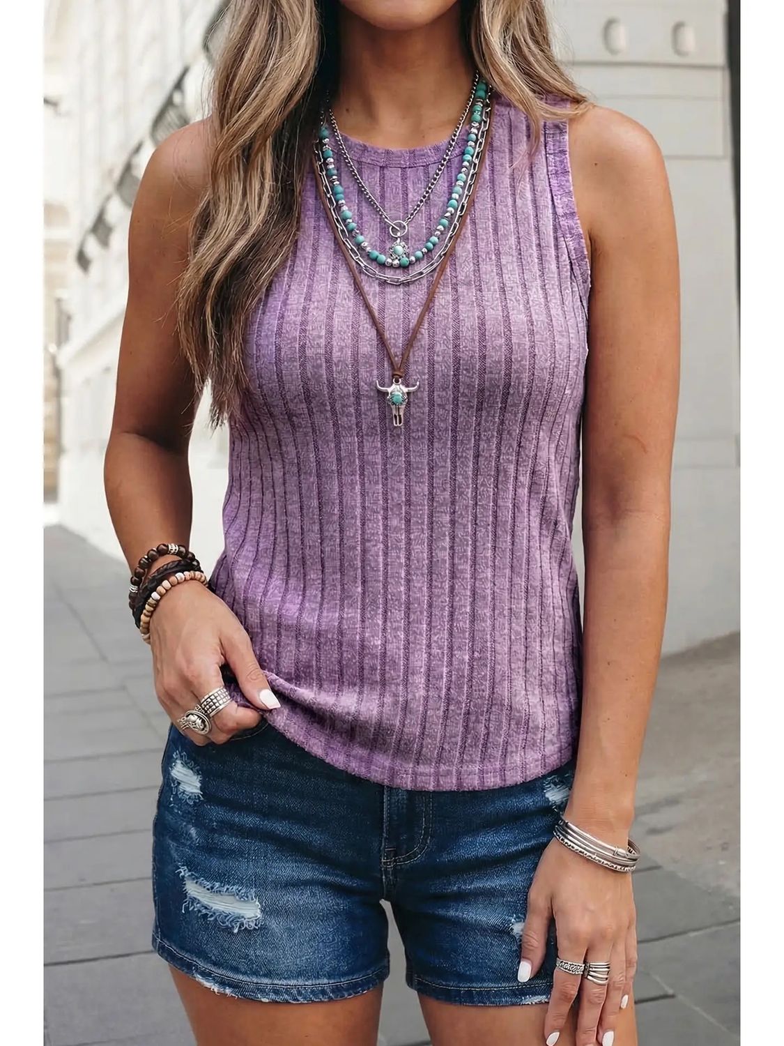 Purple Mineral Wash Ribbed Tank