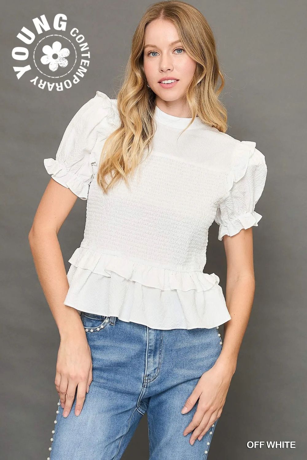 Smocked White Blouse