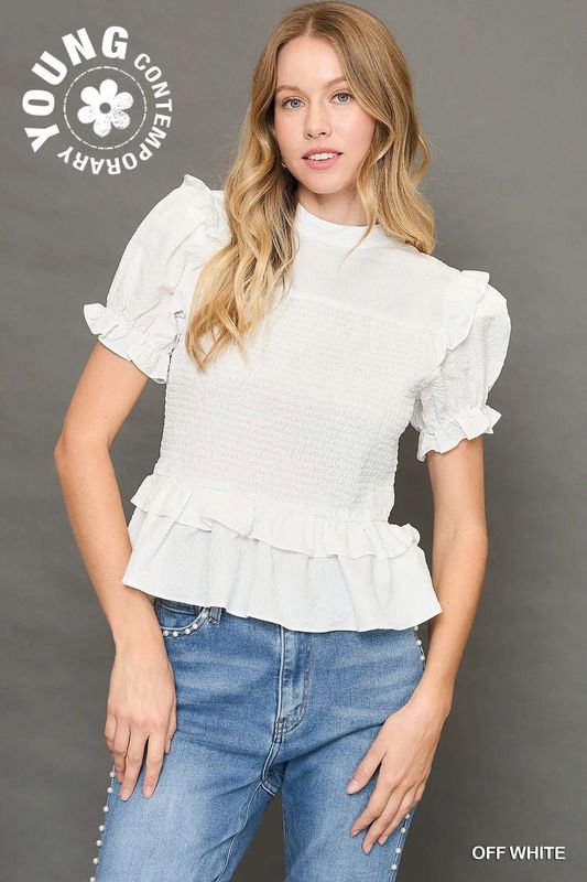 Smocked White Blouse