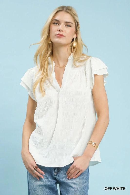 Textured Flutter Sleeve Top