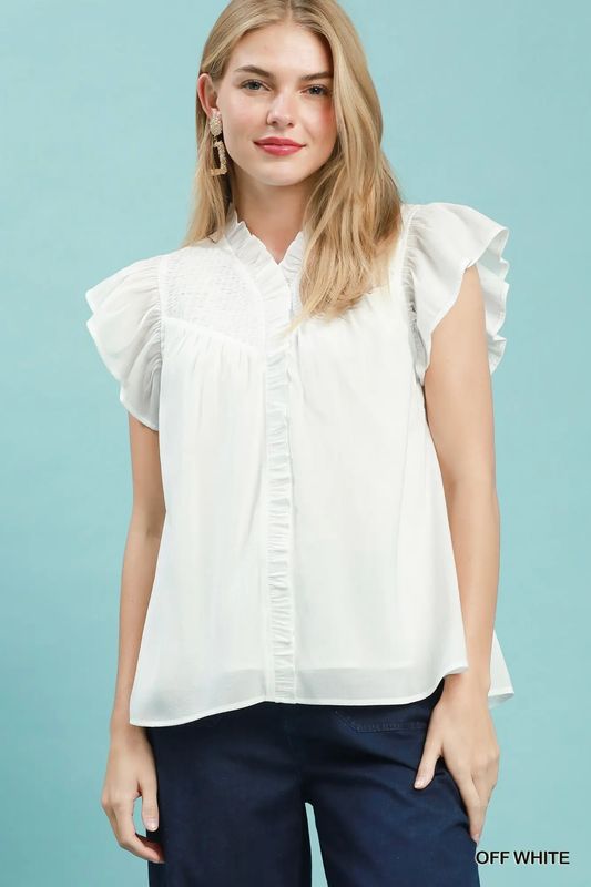 Smocked Ruffle Sleeve Top