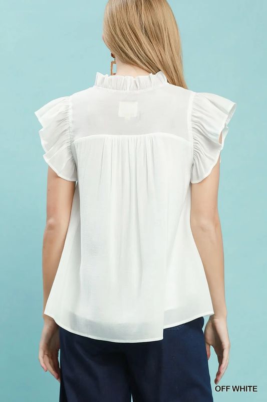 Smocked Ruffle Sleeve Top