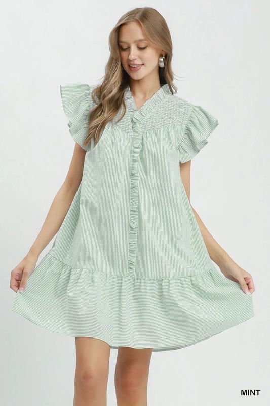Striped Smocked Ruffle Dress