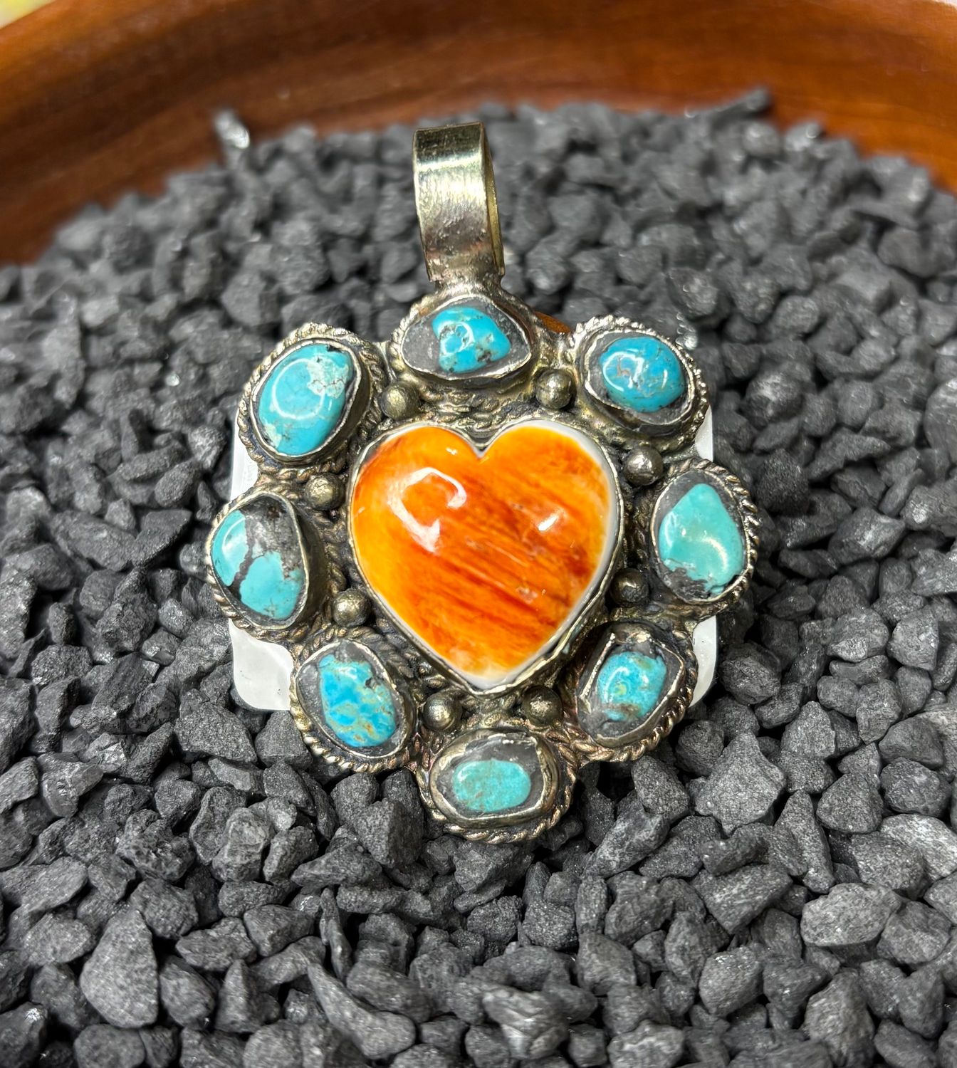 Turquoise and Spiny Heart Pendant