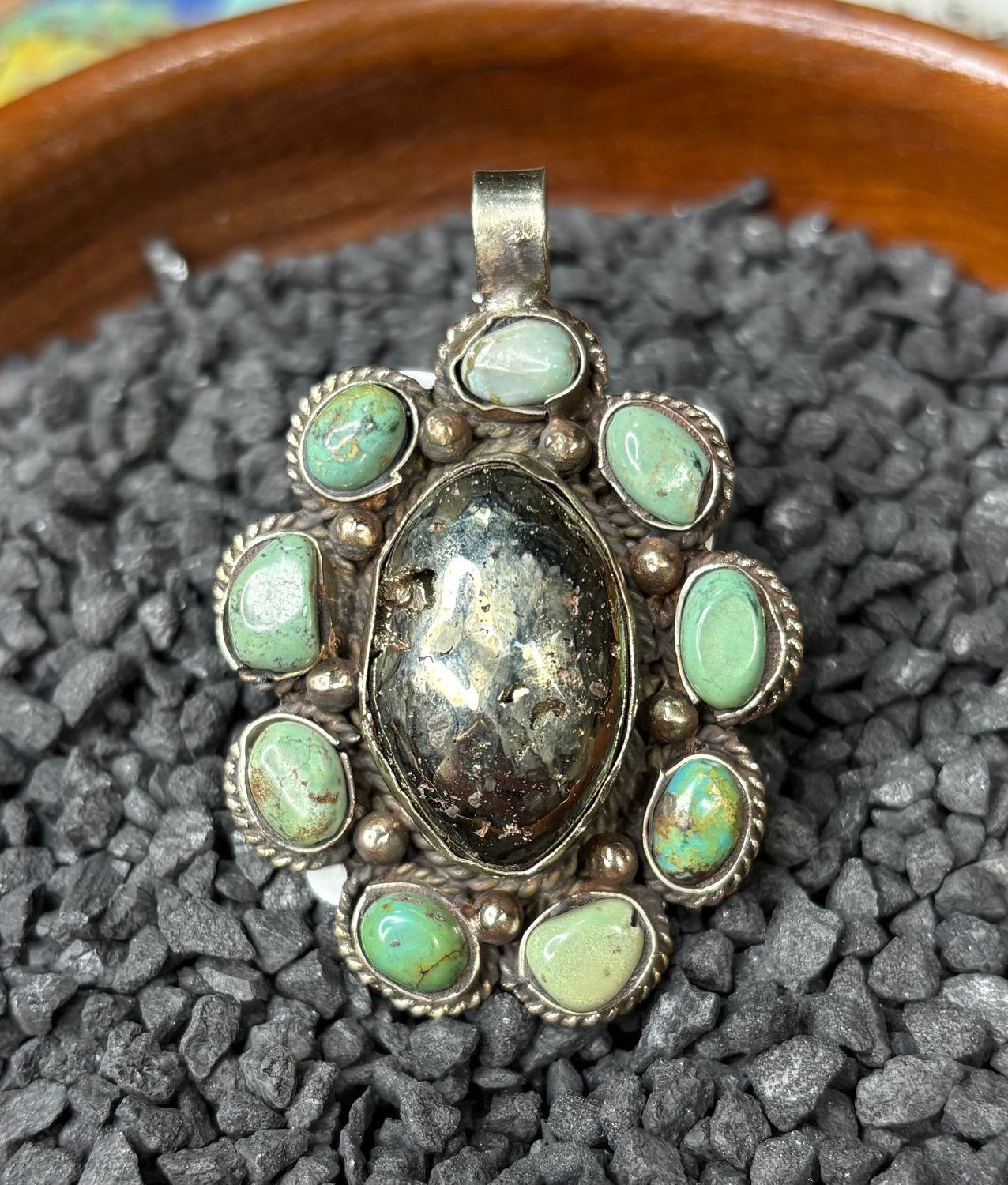 Turquoise and German Silver Pendant