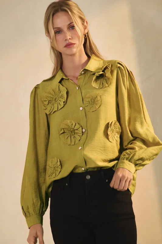 Textured Long Sleeve Olive Top