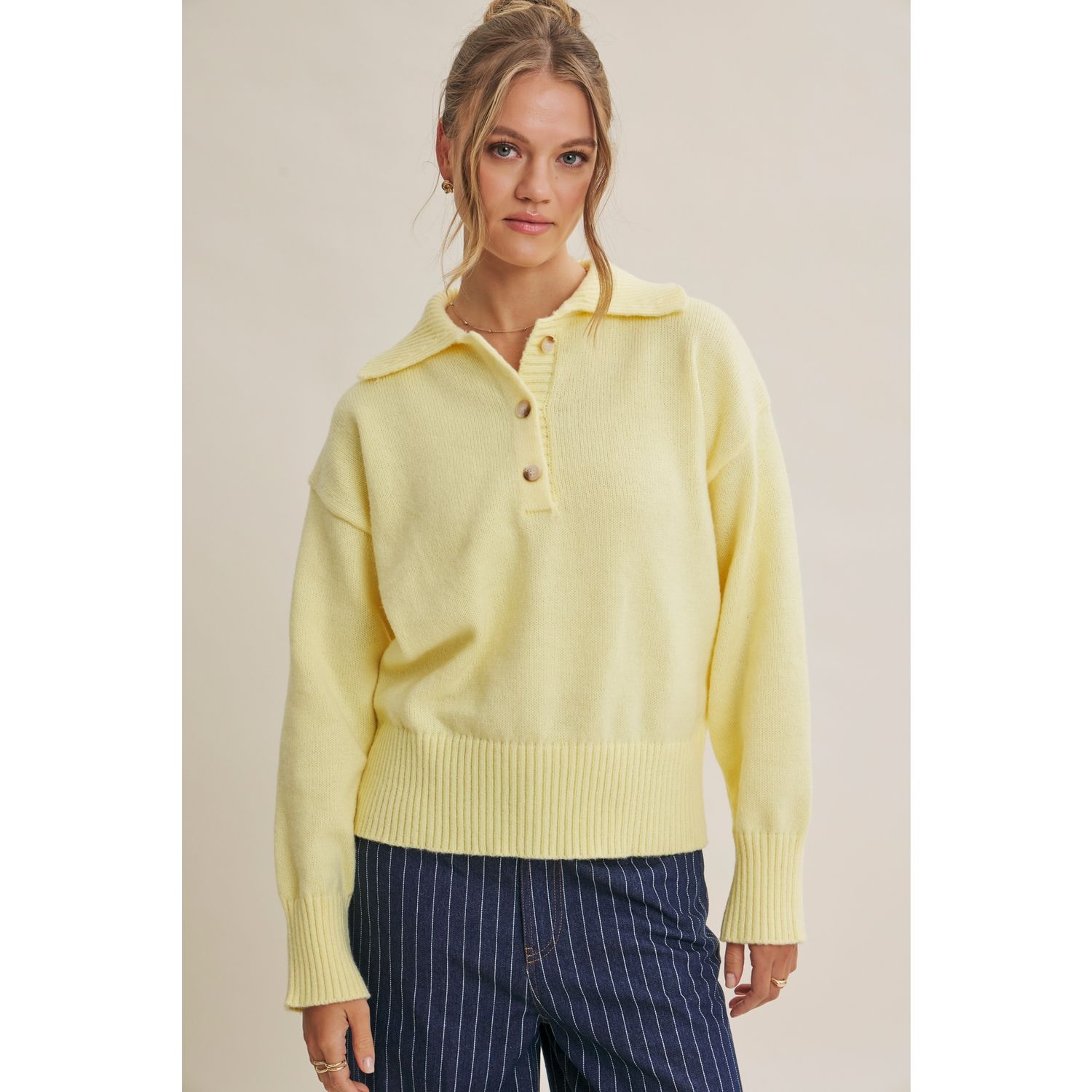 Butter Yellow Polo Sweater