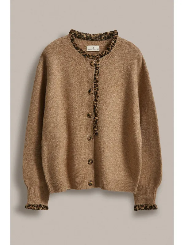 Leopard Ruffle Trim Knit Cardigan