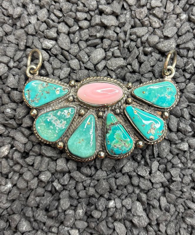 Pink Conch/Turquoise Pendant