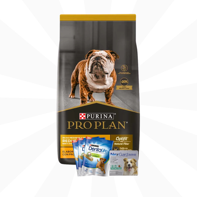 Pro Plan Reducido en Calorias Perro Raza Mediana y Grande + Antiparasitario Nexgard + 3 Dentalife