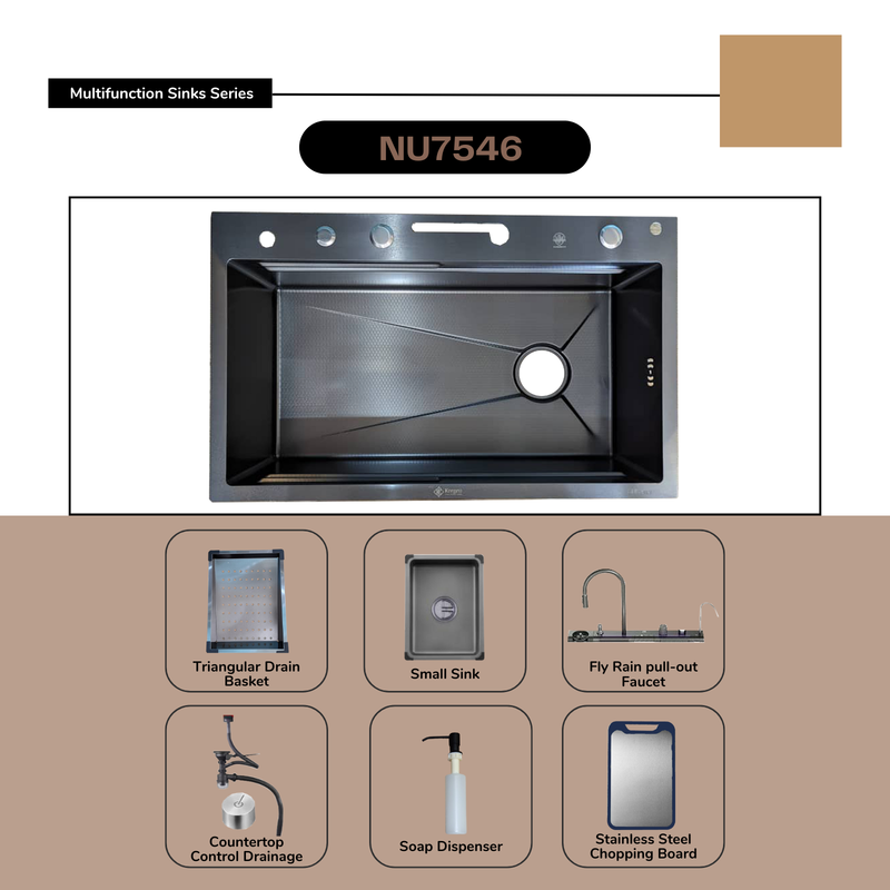 NU7546 Flyrain 4in1 Multifunction Single Big Bowl Sink