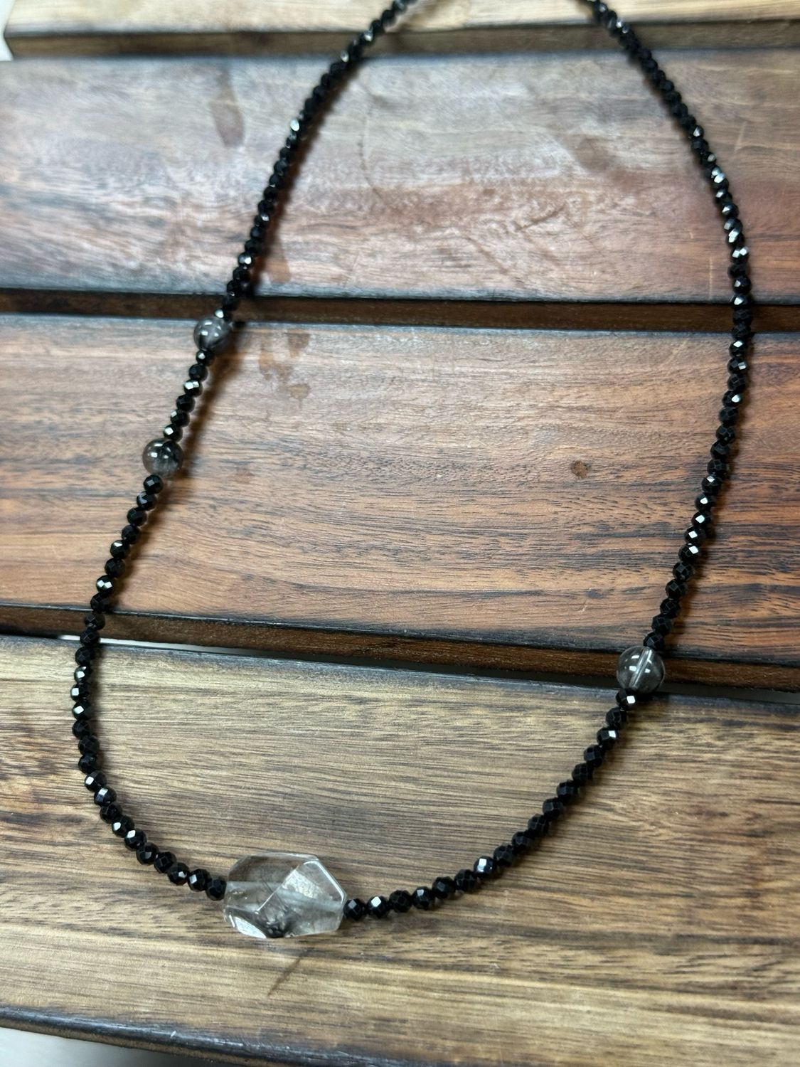 KA-0020黑尖晶頸鏈配黑銀鈦