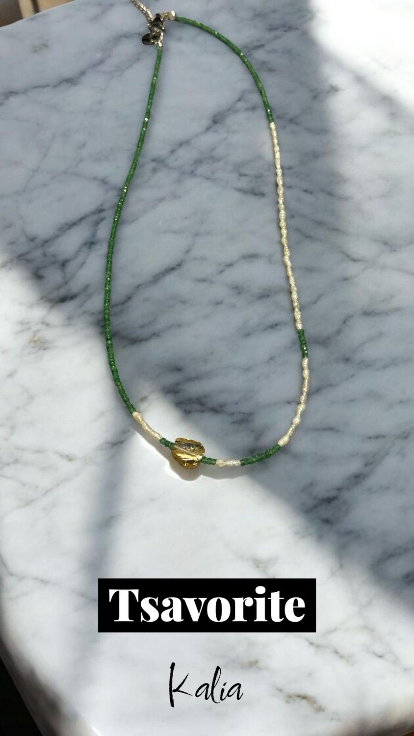 KA-0036 沙彿萊頸鏈配珍珠+鈦金 KA-0036 沙彿萊頸鏈配珍珠+鈦金