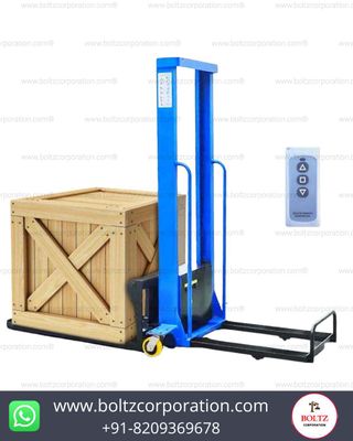 Boltz 1 Ton Self-Loading Semi-Electric Stacker with 1150 x 550 mm Fork (LxW), Lifting Height - 1.6 Meter