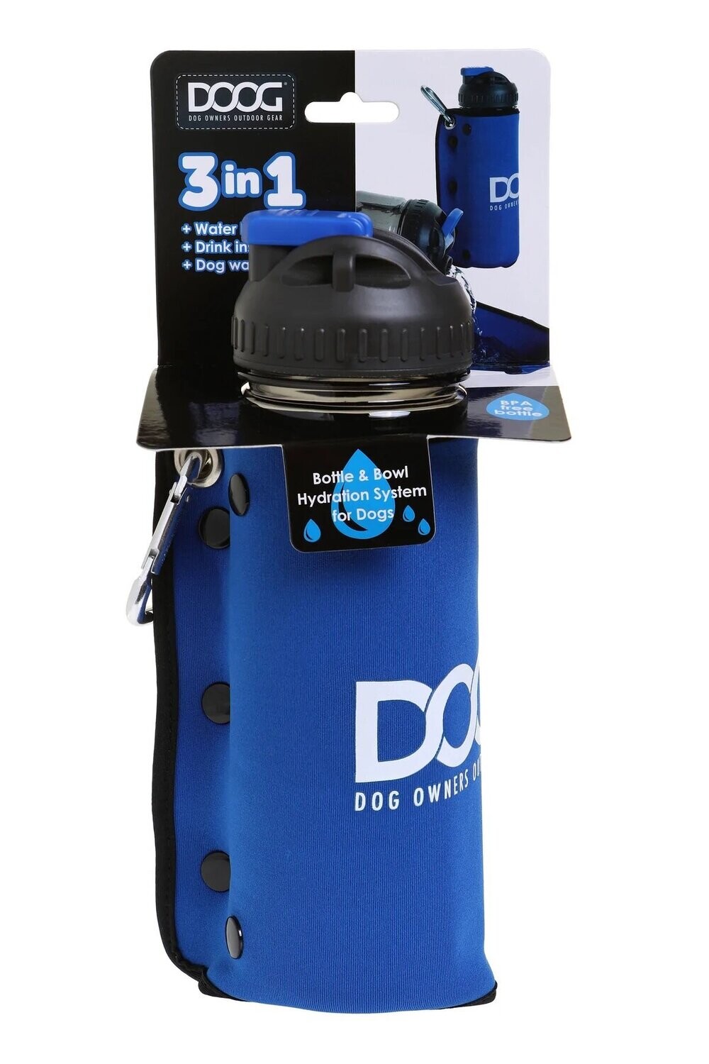 DOOG 3-in 1 Wasserflasche und faltbarer Napf, Farbe: blau