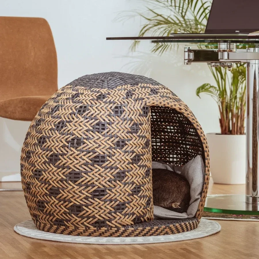 Bellfugio Designer Hunde- und Katzenkorb mit Kissen aus Rattan - Größe S Bellfugio Designer Hunde- und Katzenkorb mit Kissen aus Rattan - Größe S
