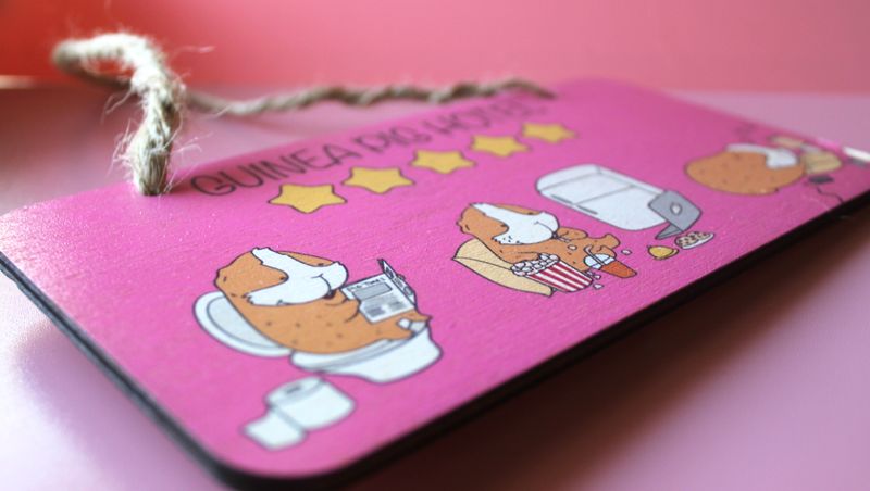 Guinea Pig Hotel Wooden Sign - Spicy Pink