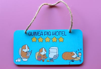 Guinea Pig Hotel Wooden Sign - Sky Blue