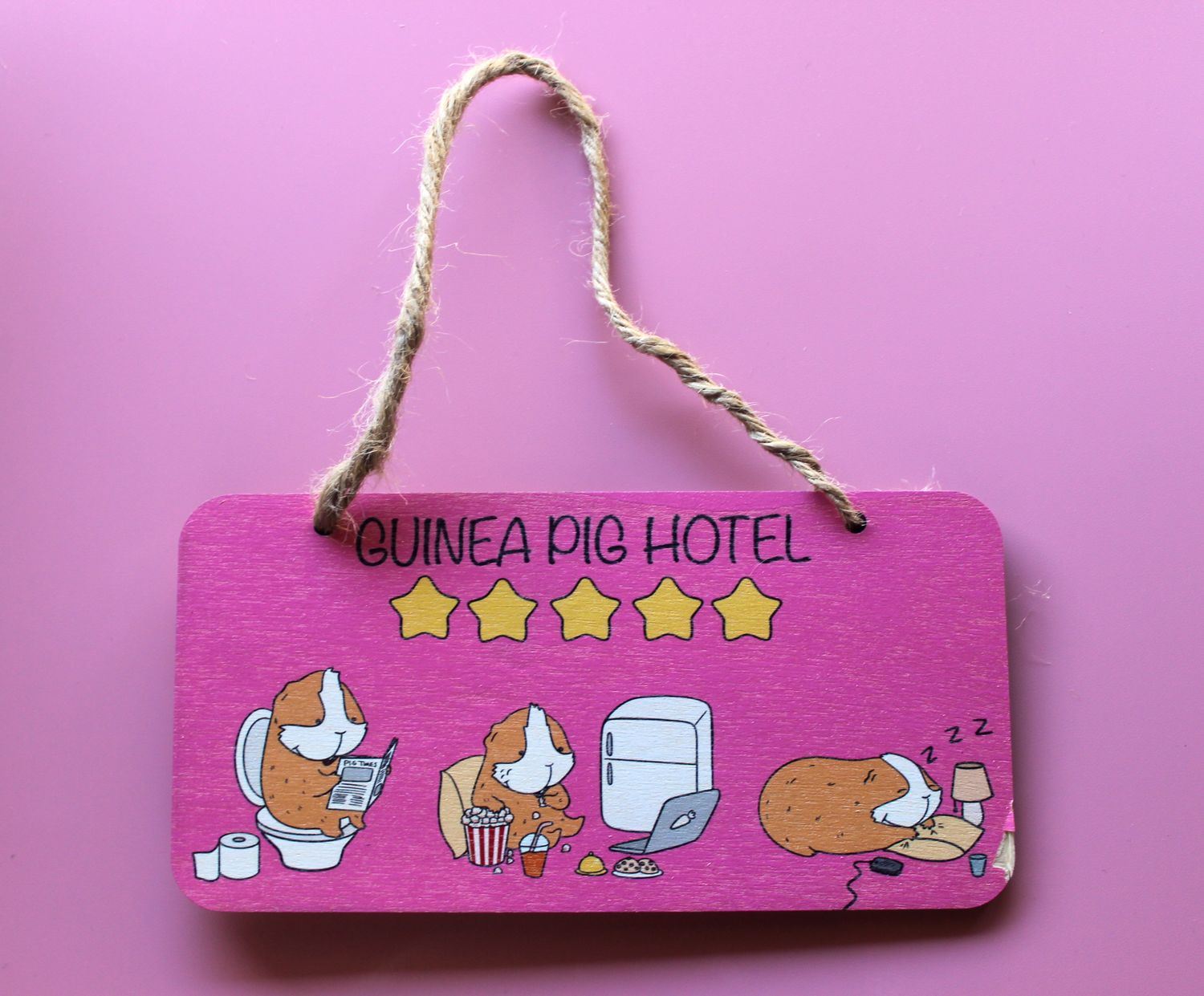 Guinea Pig Hotel Wooden Sign - Spicy Pink