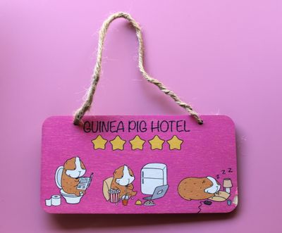 Guinea Pig Hotel Wooden Sign - Spicy Pink