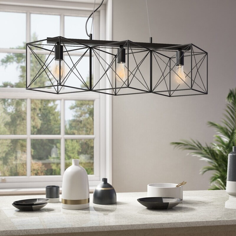Large Black Geometric Pendant Bar With 3 Lights