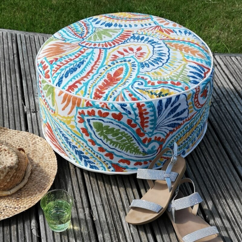 Outdoor Portable Pouffe With Multi Paisley Print - Inflatable