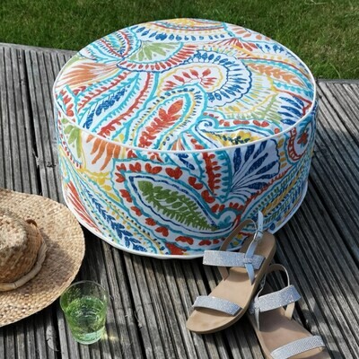 Outdoor Portable Pouffe With Multi Paisley Print - Inflatable