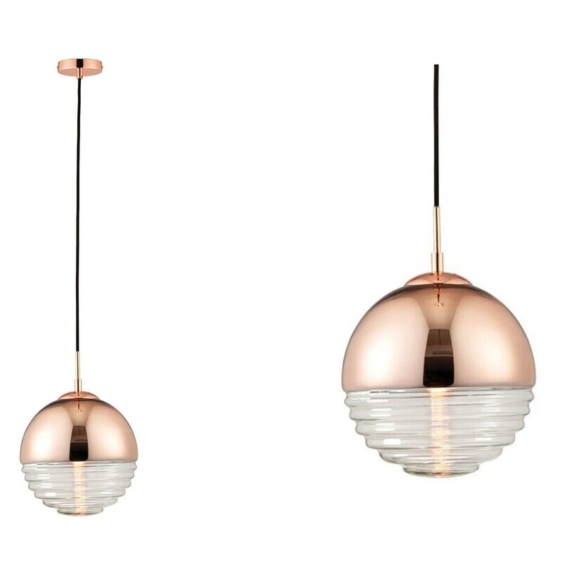 Ribbed Glass &amp; Rose Gold Ball Pendant Light