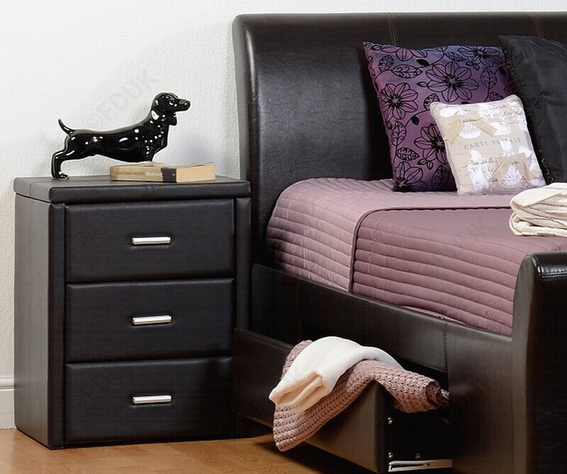 Black Faux Leather 3 Drawer Bedside Table