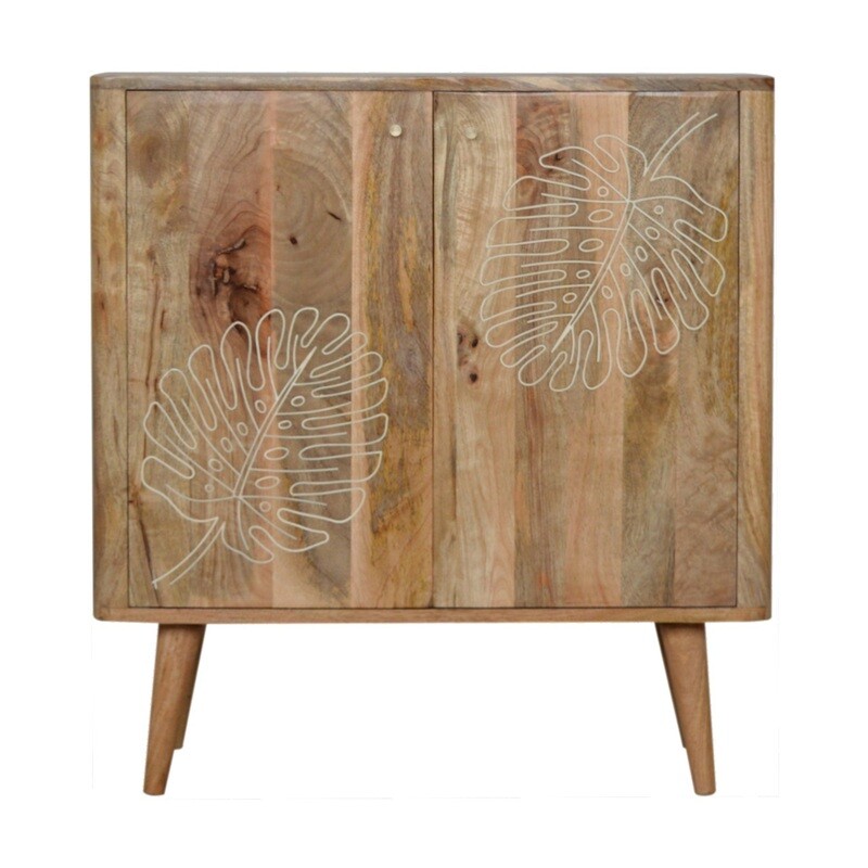 Leaf Embossed Resin Solid Wood Cabinet