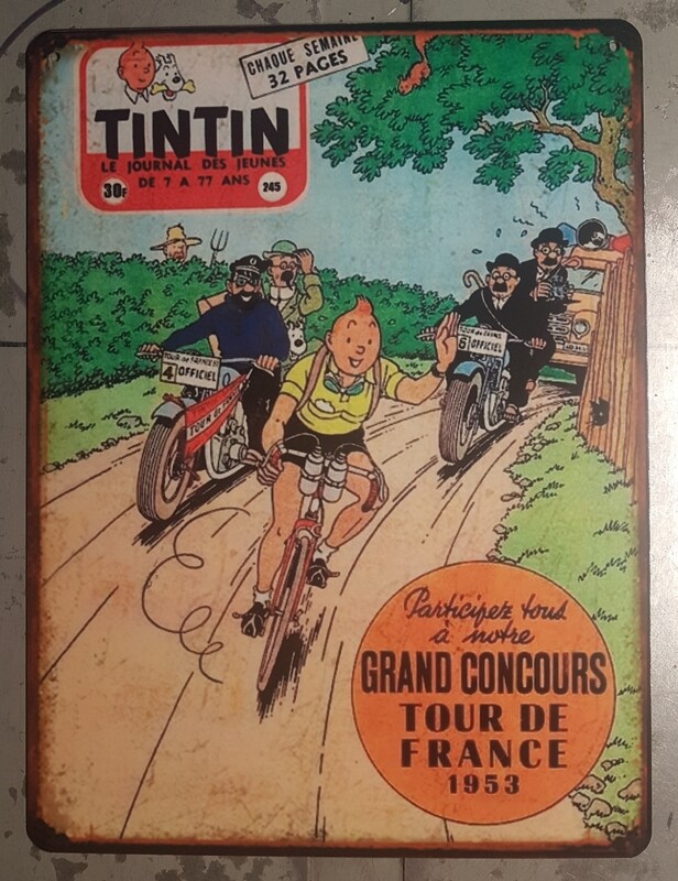 Plaque métal vintage Tintin tour de France 1953